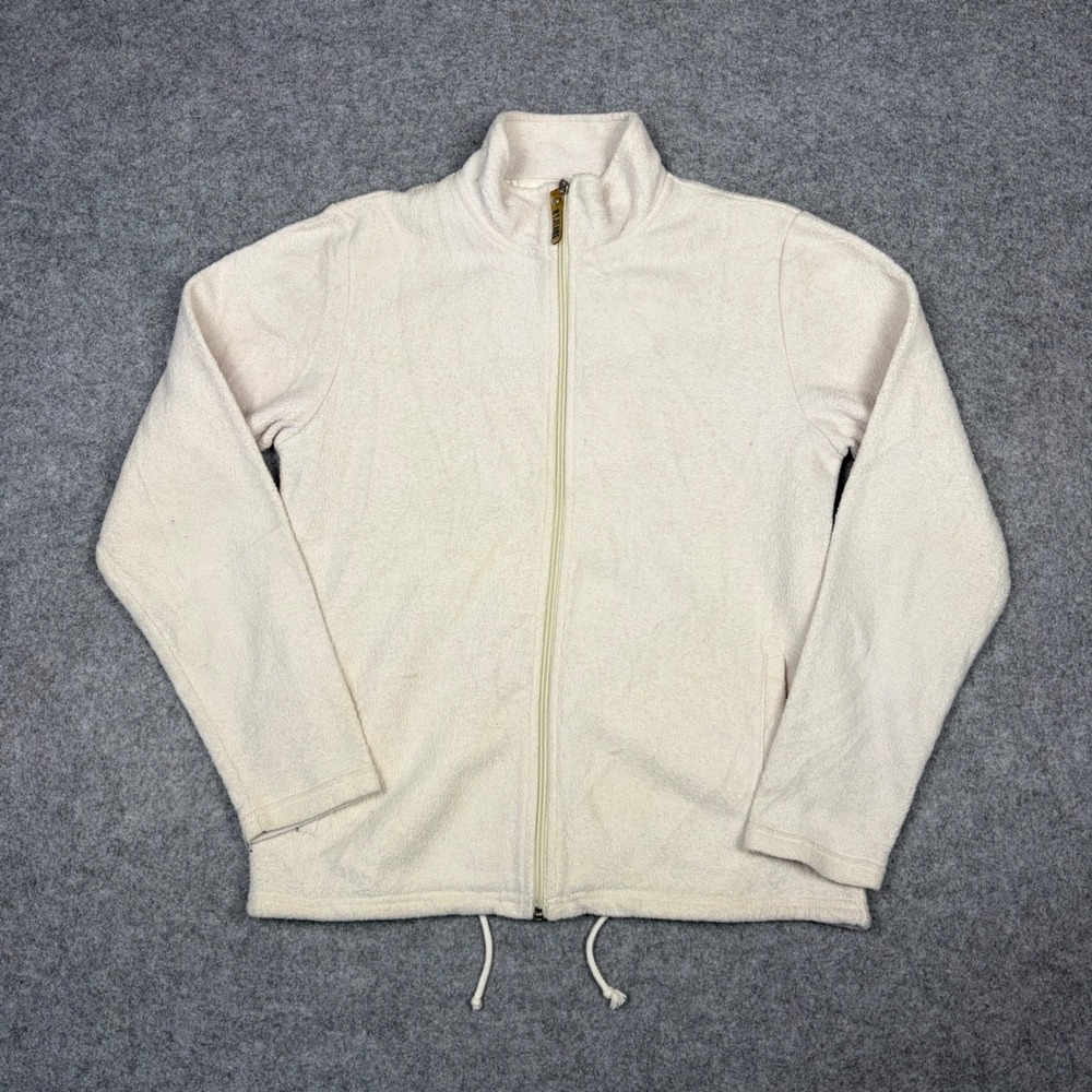 NY Jeans New York & Co Cream Fleece Full Zip Jacket Mock Neck Drawstring Medium